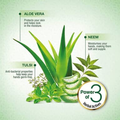 Neem is known for its antibacterial and antifungal properties, helping to fight acne and skin infections. Aloe vera provides moisturization and soothes the skin, while tulsi is known for its anti-inflammatory and antioxidant benefits.